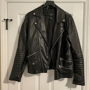 FOREVER 21 Mens Black Faux Leather Biker Jacket